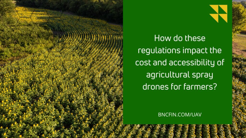How do these regulations impact the cost and accessibility of agricultural spray drones for farmers