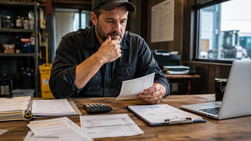 Small business owner reviewing working capital and cash flow