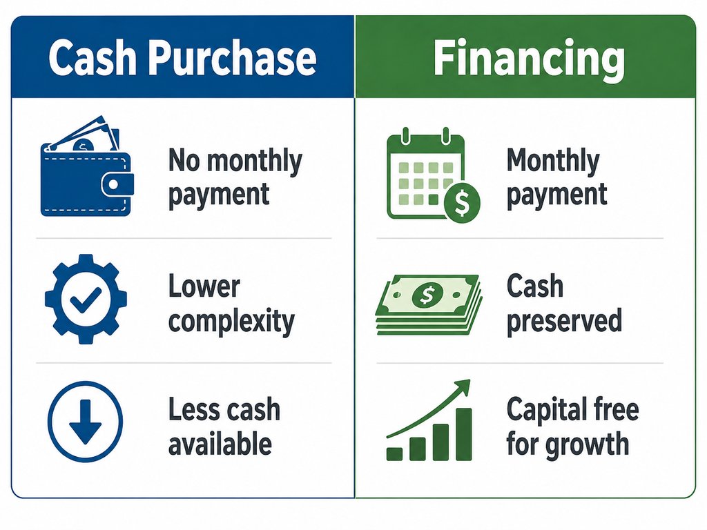 Comparison of paying cash versus financing business equipment