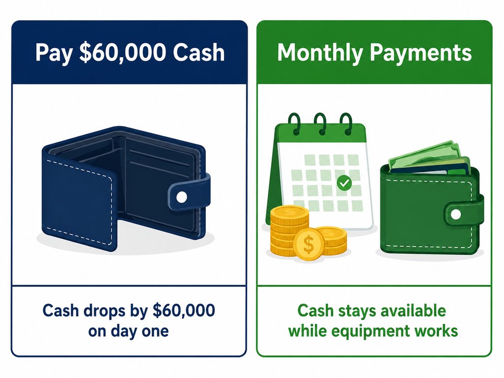 Comparing a $60,000 cash purchase versus monthly equipment payments