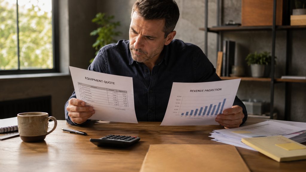 Business owner comparing an equipment monthly payment to expected revenue