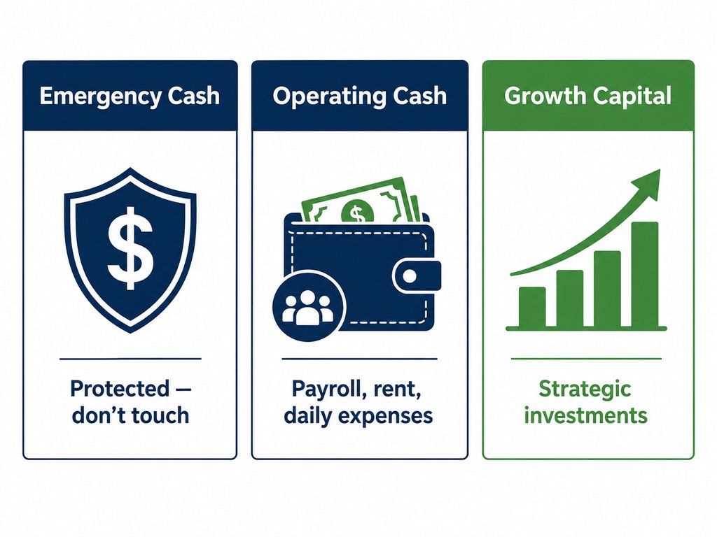 Separating emergency cash, operating cash, and growth capital