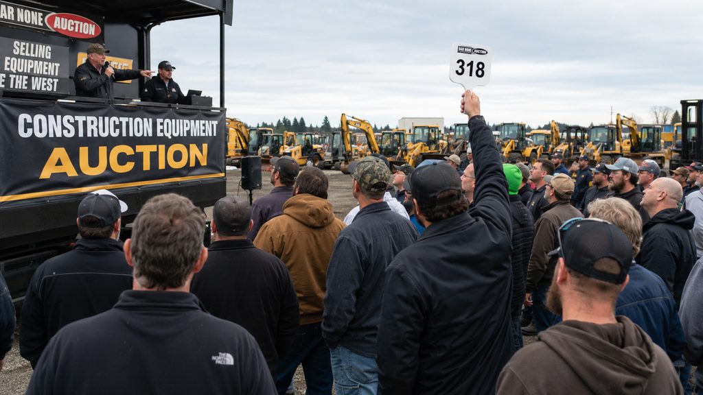 Business owner bidding on used equipment at an auction