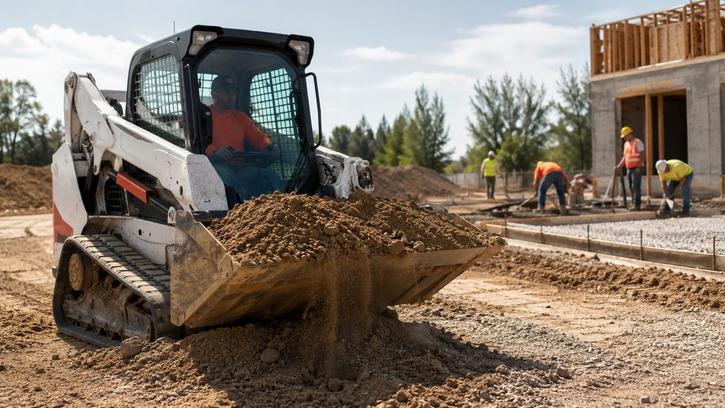Financed skid steer working on an active job site